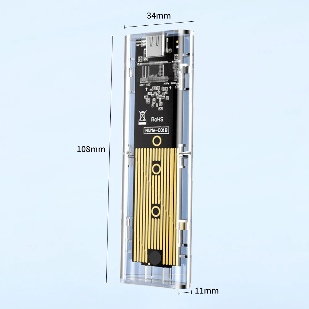 .2 NVME PCIe NGFF SATA 듀얼 프로토콜 SSD 케이스 투명 USB 타입 C 10Gbps PCI-E M2 SSD 투명 외장형 인클로저 하드 디스크 박스