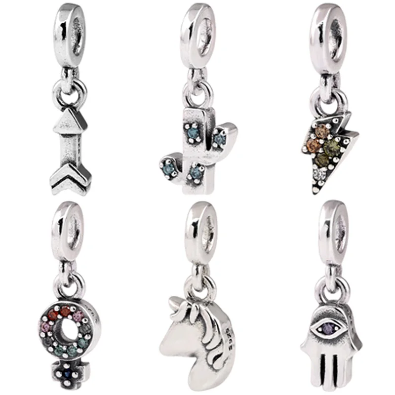 

My Arrow Powerful Light Girl Pride Magical Unicorn Hamsa Hand Pendant Charm Fit Europe Bracelet 925 Sterling Silver Beads