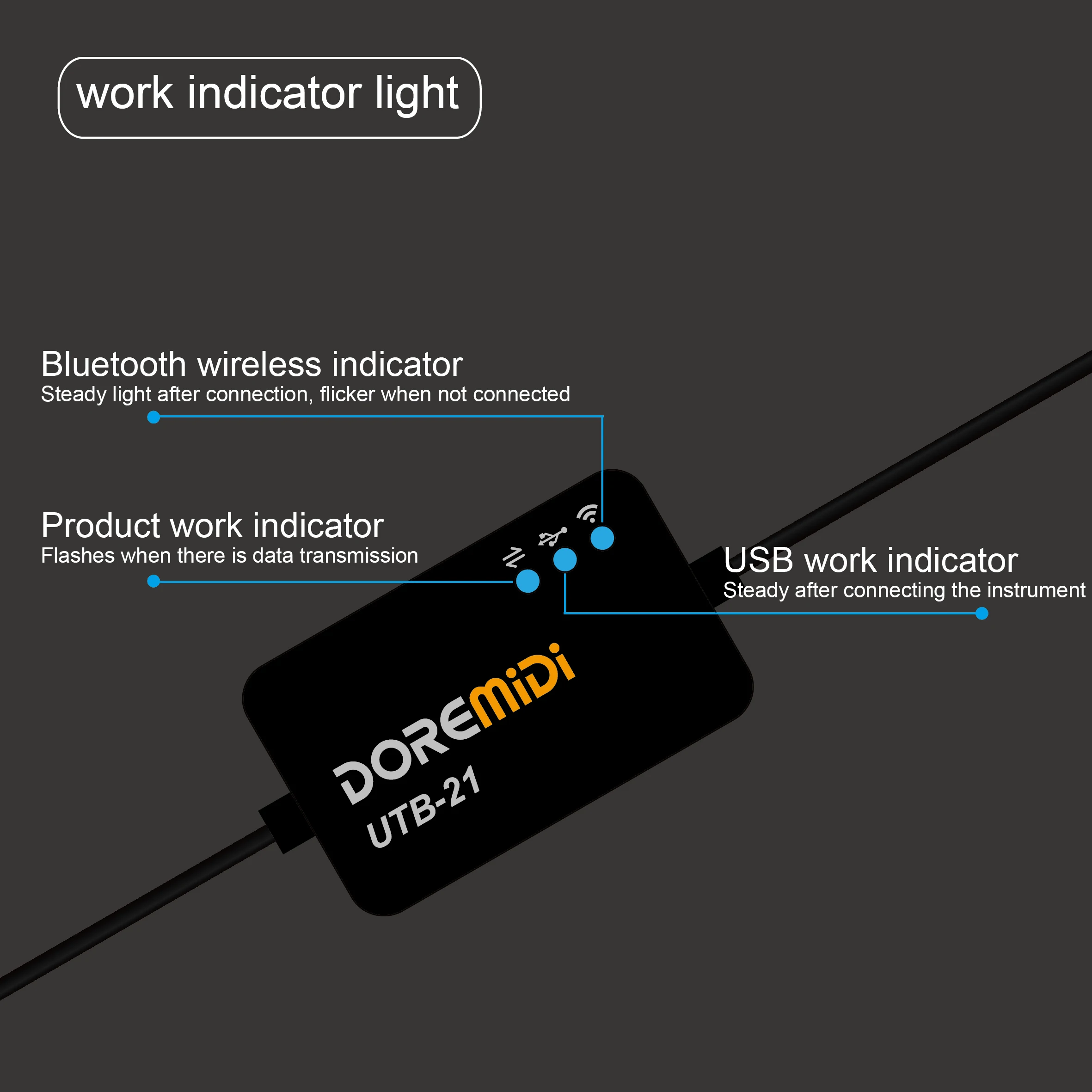 MIDI Cable Converter DOREMiDi Music Editor Wireless Bluetooth MIDI Adapter MIDI-USB to Wireless Bluetooth