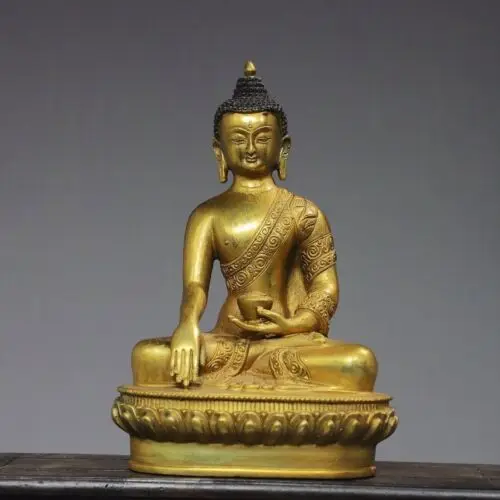 

8.7" Old Antique Tibetan Buddhism Temple Bronze 24k gilt Amitabha Buddha statue