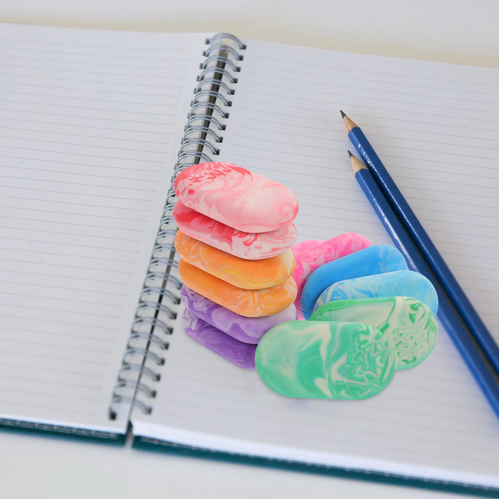 12개입 사랑스러운 대리석 마감 지우개, 가볍고 공간 절약형, 교실 미술 프로젝..