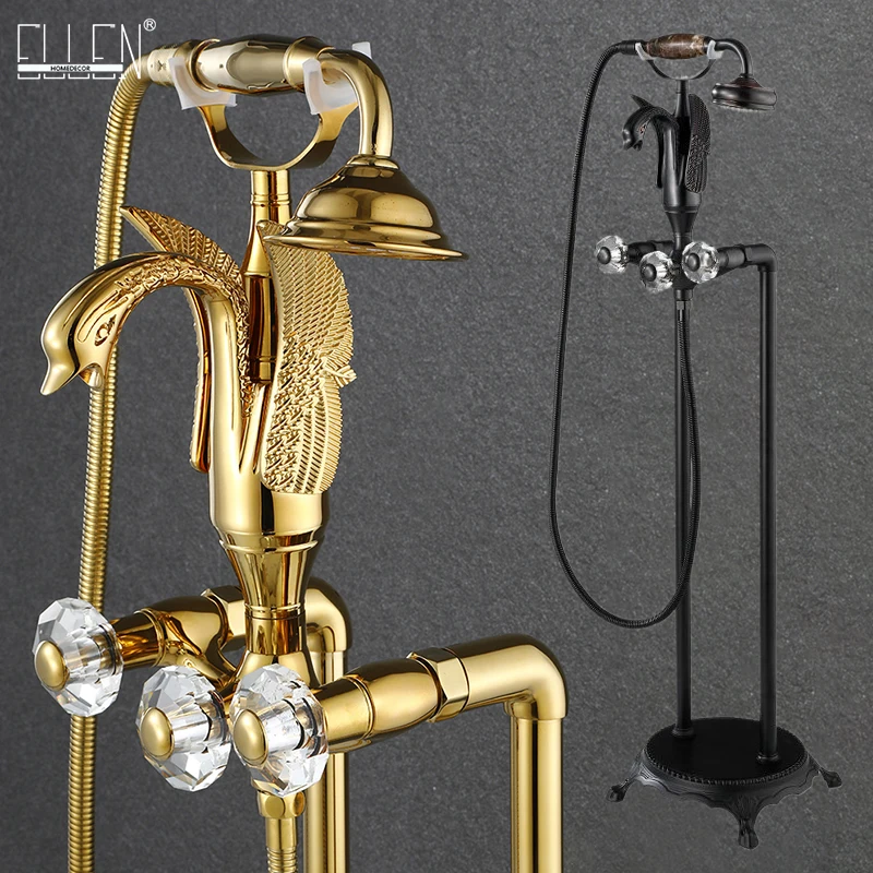

Эллен смеситель для ванной комнаты с золотой напольной подставкой тип телефона Лебедь смеситель для душа латунь набор для душа роскошный кран для ванны EL8309