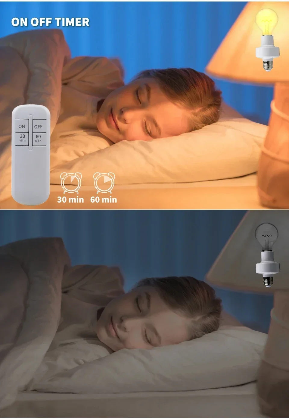 Description Picture 6 of itemE27 Smart Convertible Lamp Holder 4 Keys Remote Control Intelligent Timing Energy Saving Lamp Holder For Bedroom Living Room