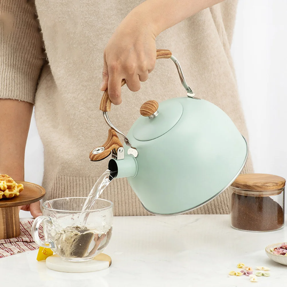 

Whistling Tea Kettle 2 5L Stainless Steel Stovetop Teapot with Wooden Handle Kitchen Coffee Kettle Metal Water Pot for Office