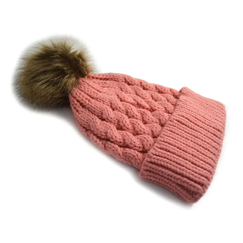 Faux Bulu Pom Pom Beanie Topi untuk 