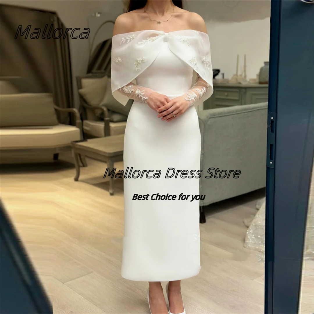 

Mallorca Ankle Length Sheath Dresses for Prom Bateau Neck Applique Long Sleeves Evening Gowns Lace Up Birthday Party Saudi Women