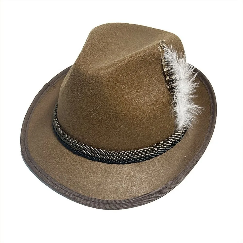 Munich Beer Hats German Oktoberfest Fedora Panama Jazz Feather Felt Hat Halloween Costume Cosplay Cap for Men Woman