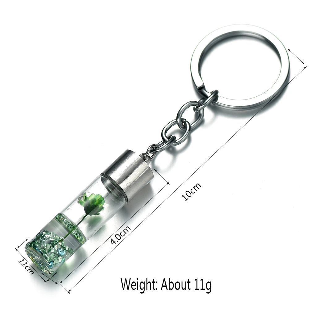 Key Chains Fashion Natural Eternal Flower Dried Flower Plants Wishing Bottle Key Holder Women Bags Accessories