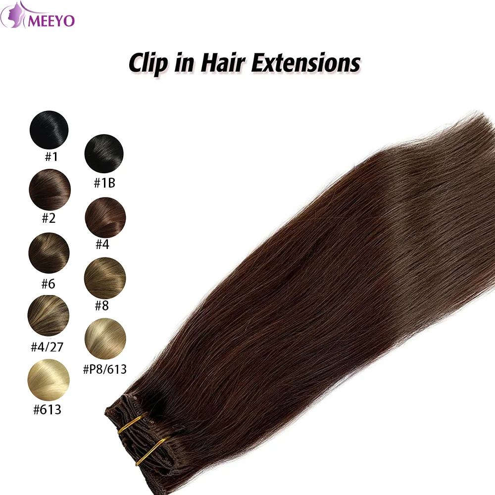Clip In Hair Extension Straight Brown Color #2 Brazilian Clip In Hair Extension Human 16-26 Inches Full Head Seamless 120G