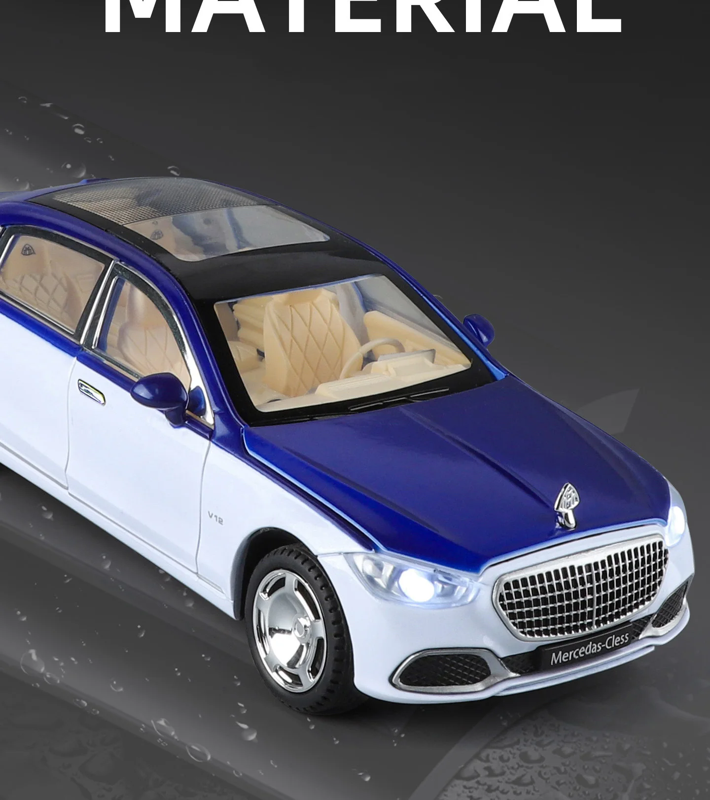 1:24 Maybach S680 Schlüsselgesteuertes Modellauto aus Legierung, Spielzeugauto aus Metallguss mit Sound und Licht, Rückziehauto für Kinder – Detail 9