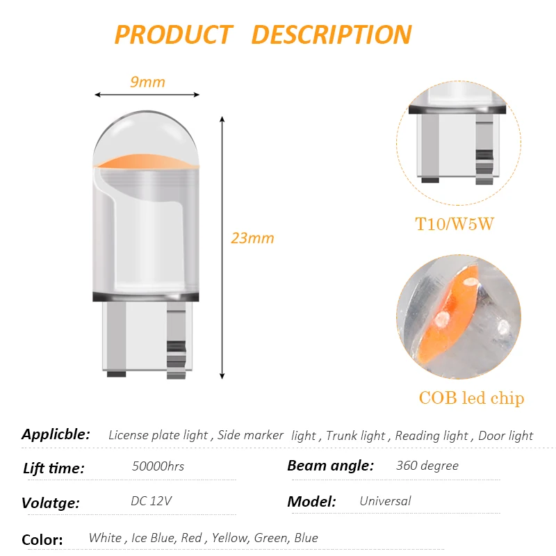 รูปสินค้า หลอดไฟ LED รถยนต์ COB T10 สีขาว น้ำเงิน แดง สำหรับไฟส่องป้ายทะเบียน