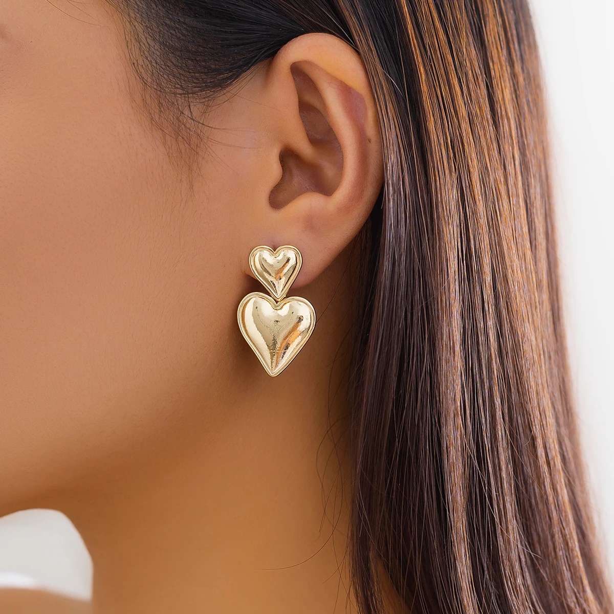 Double Love Heart Drop Earrings for Women
