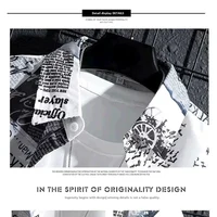Summer Men's Short Sleeve Printed Shirt Thin Beach Top Seaside Casual Men's Essential Clothing Newspaper Printed Oversized Tops 2