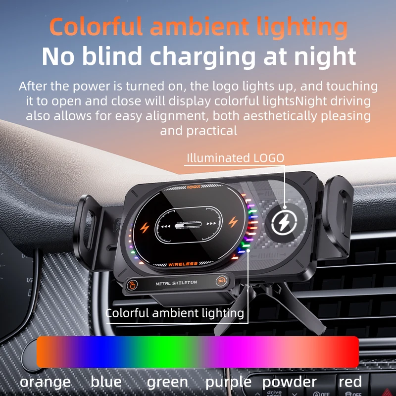 Foldable Vent Wireless Charging Phone Holder with Electric Rotation