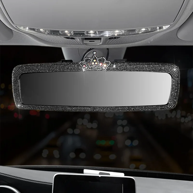 Rearview Mirror Crown Bling Crystal Frame Auto Decoration High Definition