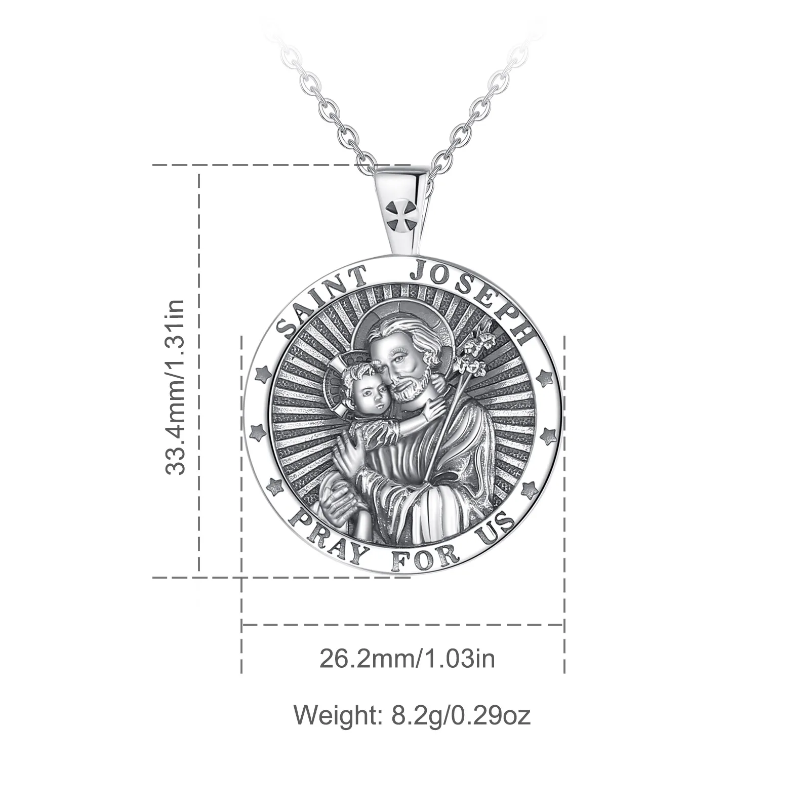 925 Sterling Silver Saint Joseph Necklace Religious Amulet Pendant Vintage Jewelry Men Women Personality Gifts Eudora