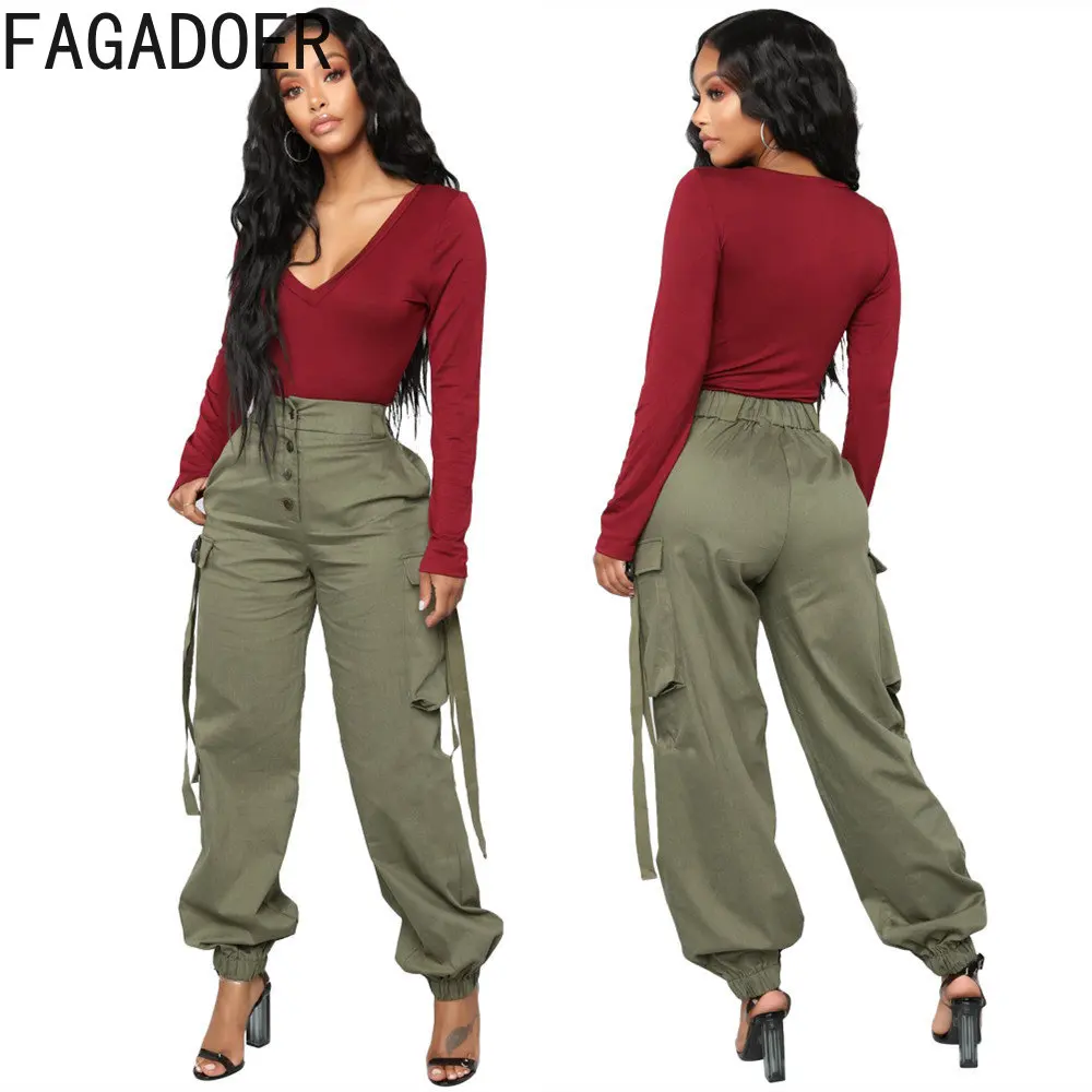 FAGADOER Vintage Cargo Pants Baggy Jeans Women Fashion Streetwear Pocket Wide Leg High Waist Straight Y2k Denim Trousers Buttoms