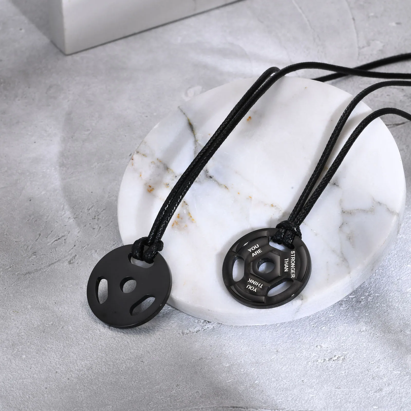 Men's Black Barbell Necklace,Chicken Soup Stainless Steel Pendant,Inspirational Wishes Jewelry Gift for Dad Son Husband