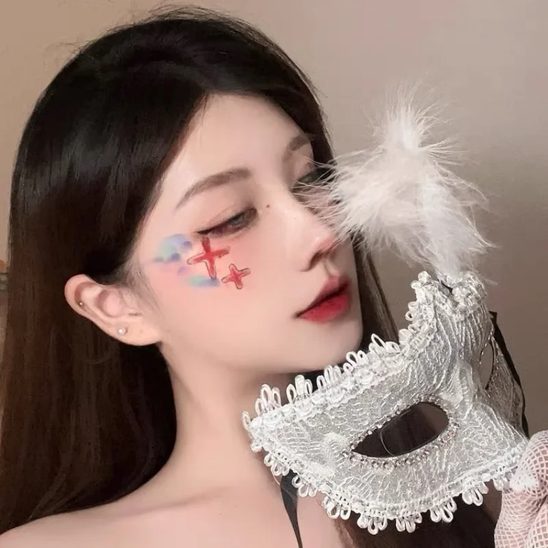 Makeup Mask Ball Party Sexy Half Face Makeup Girl Half Face Fun Lace Mask Halloween Feather Mask Sexy Goddess Beautiful Props - 3