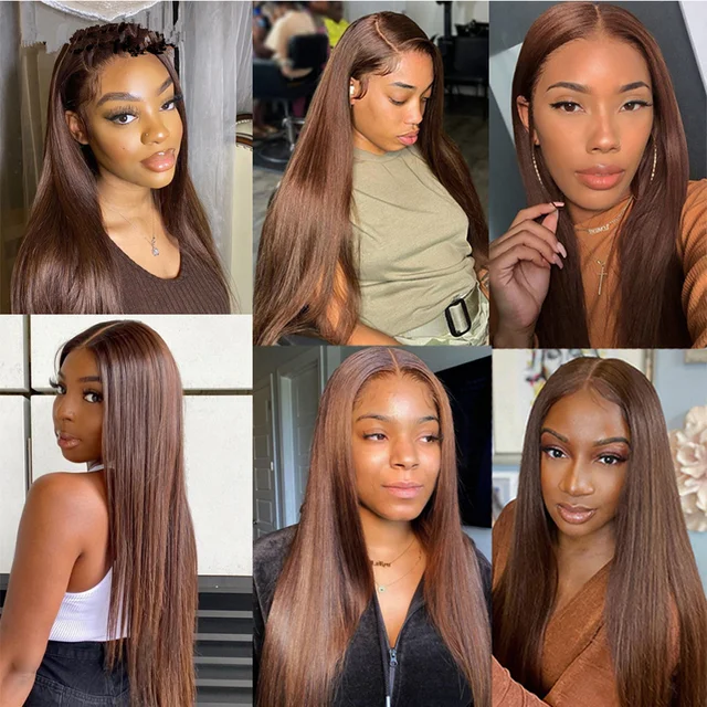 HD 13x4 13x6 Straight Lace Front Wigs Human Hair Transparent Brown Colored Bone Straight Lace Frontal Human Hair Wigs Preplucked 5