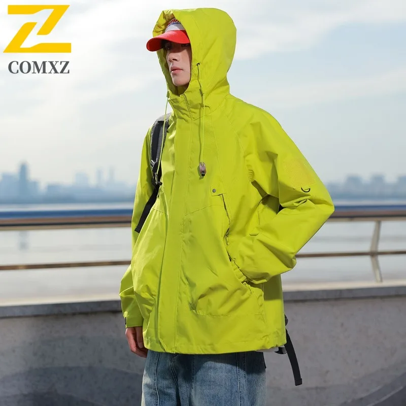 COMXZ Luxury Men Jacket Fashion Hooded Outdoor Camping Windproof Motorcycle Jacket Leisure Travel Lightweight Autumn Clothing