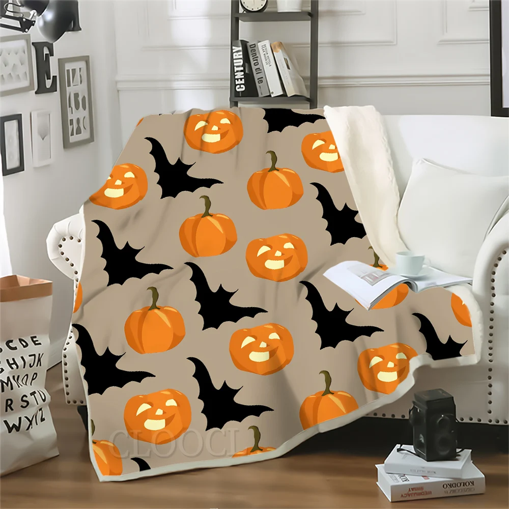 

HX Newest Halloween Blanket Jack-o'-lantern Bats 3D Printed Blankets for Bed Sofa Double Layer Keep Warm Throw Quilts 5 Size