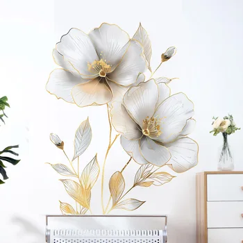 Autocollant mural de belles fleurs, sparadrap de décoration de fond de salon, embellissement de chambre à coucher, décoration de maison, papier peint auto-adhésif 1