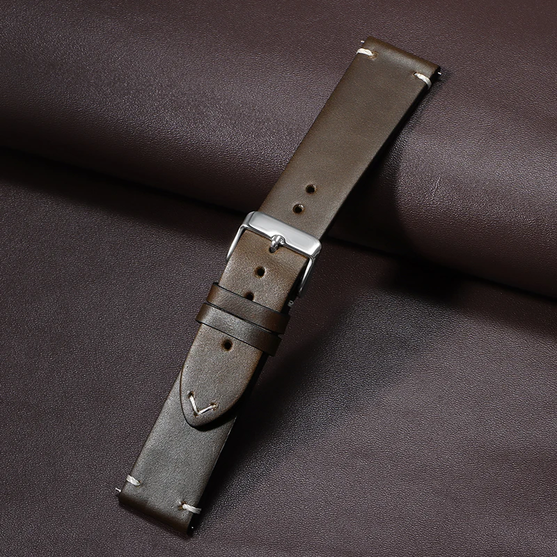 Vintage Oil Wax Genuine Leather Watchband - Quick Release Calfskin Strap