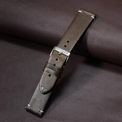 Vintage Oil Wax Genuine Leather Watchband - Quick Release Calfskin Strap - 22mm (Army Green)