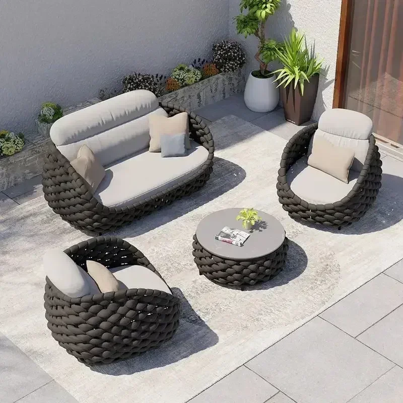 Courtyard Combination Double Chair for Villa Balcony Living Room All-Weather Rattan Outdoor Sofa Set Leisure Terrace Furniture