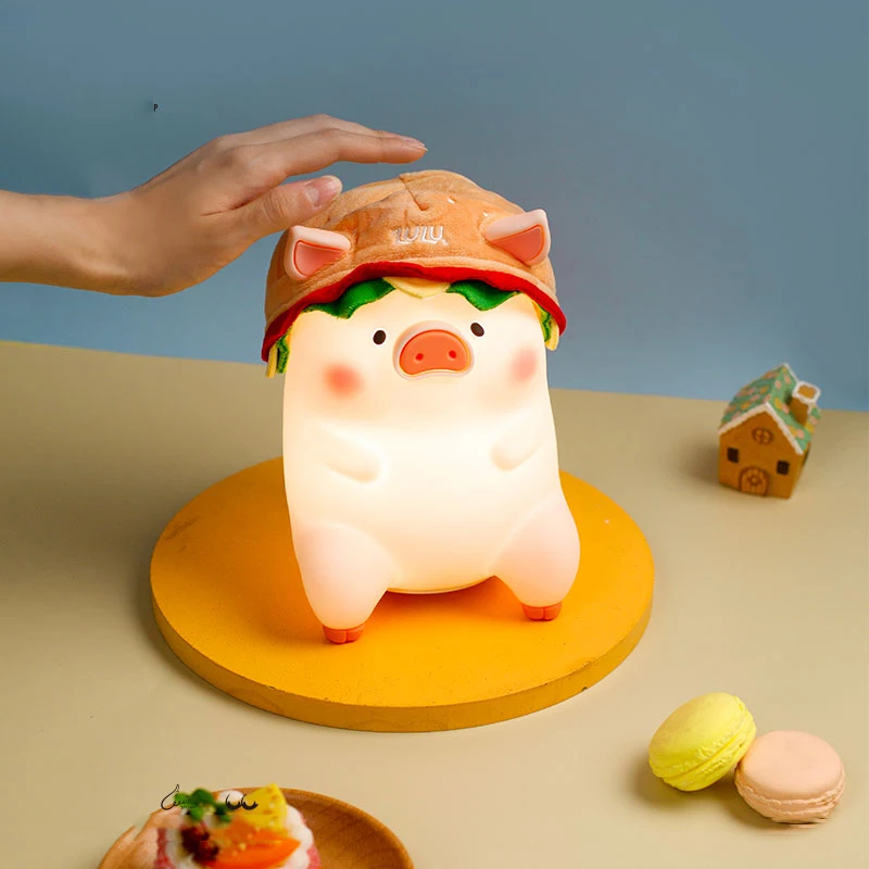 

Lulu Pig Clap Lights Burger Pig Night Light Pig Beside Lamp Silica Gel Usb Led Light Tap To Light Up Kawaii Birthday Girl Gift