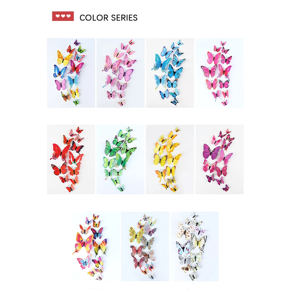 12Pcs 3D Schmetterling Wand Aufkleber Diy Schreibwaren Aufkleber Handgemachte Handwerk Liefert Hause Zimmer Aufkleber Dekoration Hochzeit Geburtstag – Detail 1