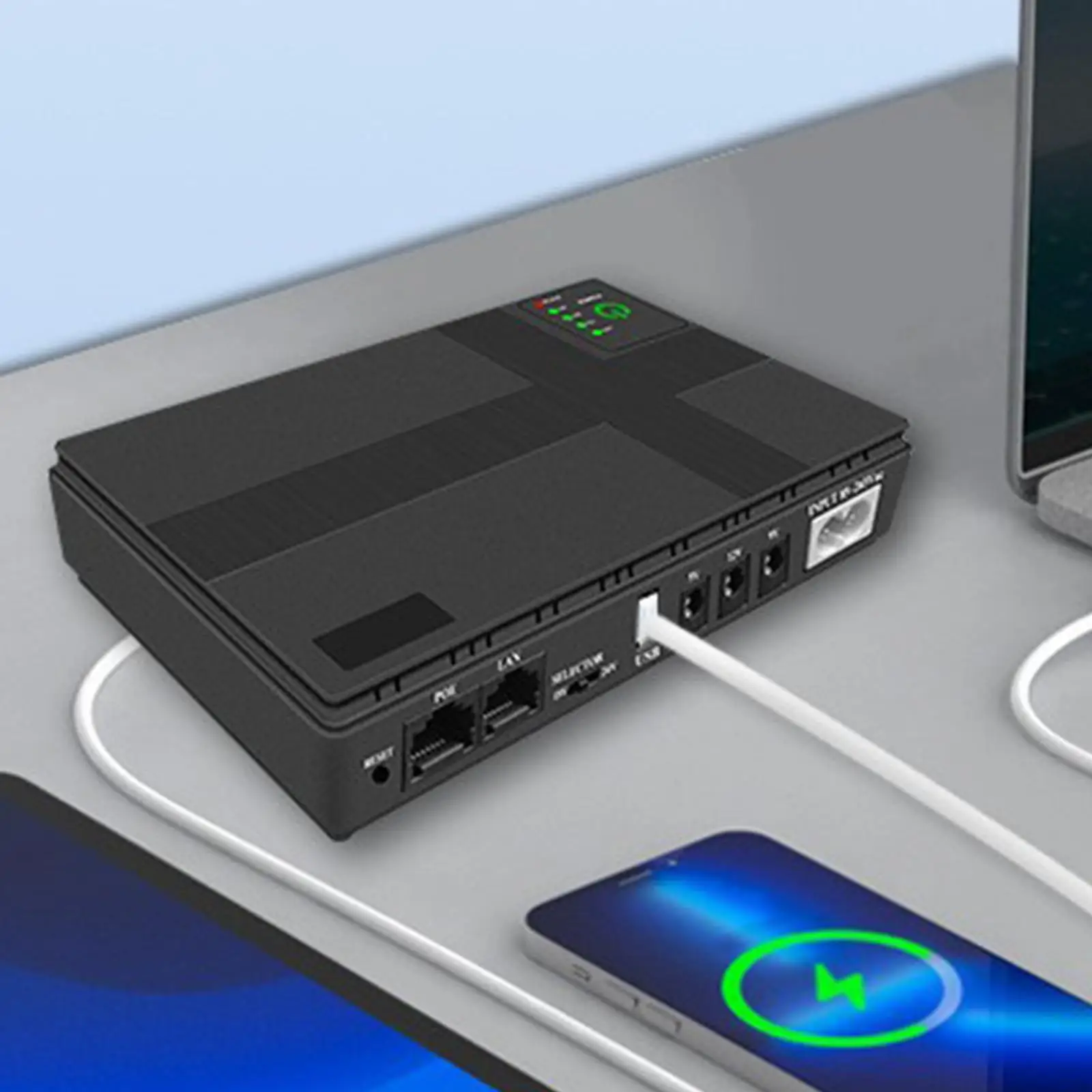 Mini Ups ทนทานขนาดกะทัดรัดอเนกประสงค์ Uninterruptible Power Supply อะแดปเตอร์จ่ายไฟสํารองสําหรับ Home Router โทรศัพท์ LED Light 1