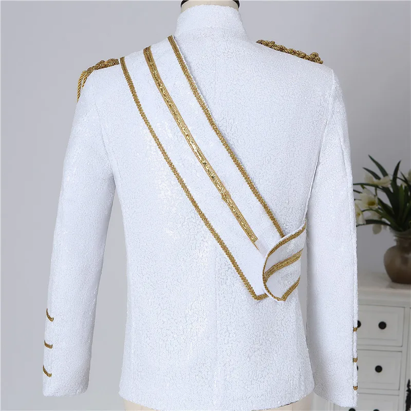 Modern Michael Jackson Sequined Performance Outfit New Men's Banquet Guest Band Rock Singer Costume Stand Up Collar Jacket