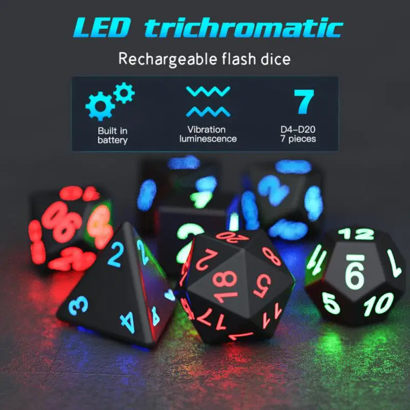 

7pcs/Set Polyhedral Dice With Box Fun Party Numbers Of D4 D6 D8 D10 D12 D20 For Table Games Luminous Dices Bar KTV Drinking Game