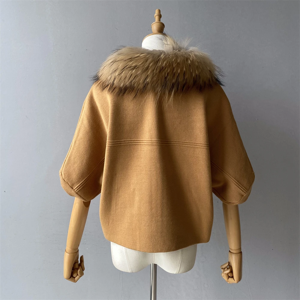 Women's casual autumn outerwear with fur trim