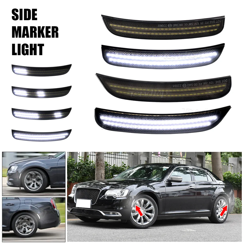 

4pcs LED Side Marker Lights Dynamic Scan White Light Front Rear Bumper Side Marker Lamp For 2015-2023 Chrysler 300