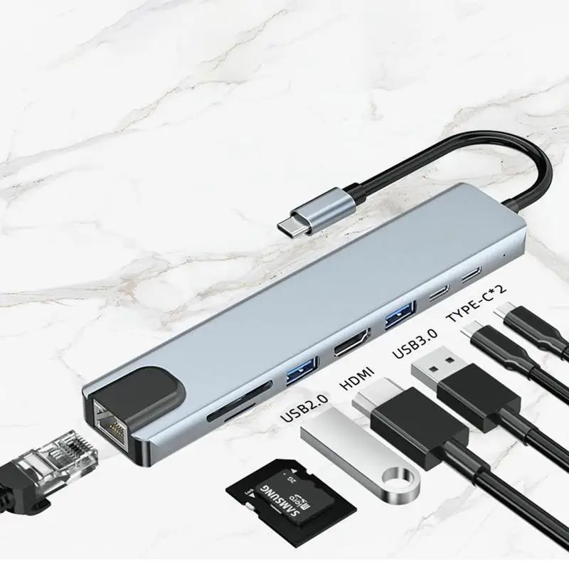 

Multiport USB Type C Hub 8 In 1 4K HD MI Adapter High-speed 5Gbps USB 3.0 Docking Station Adapter For USB Type C Devices