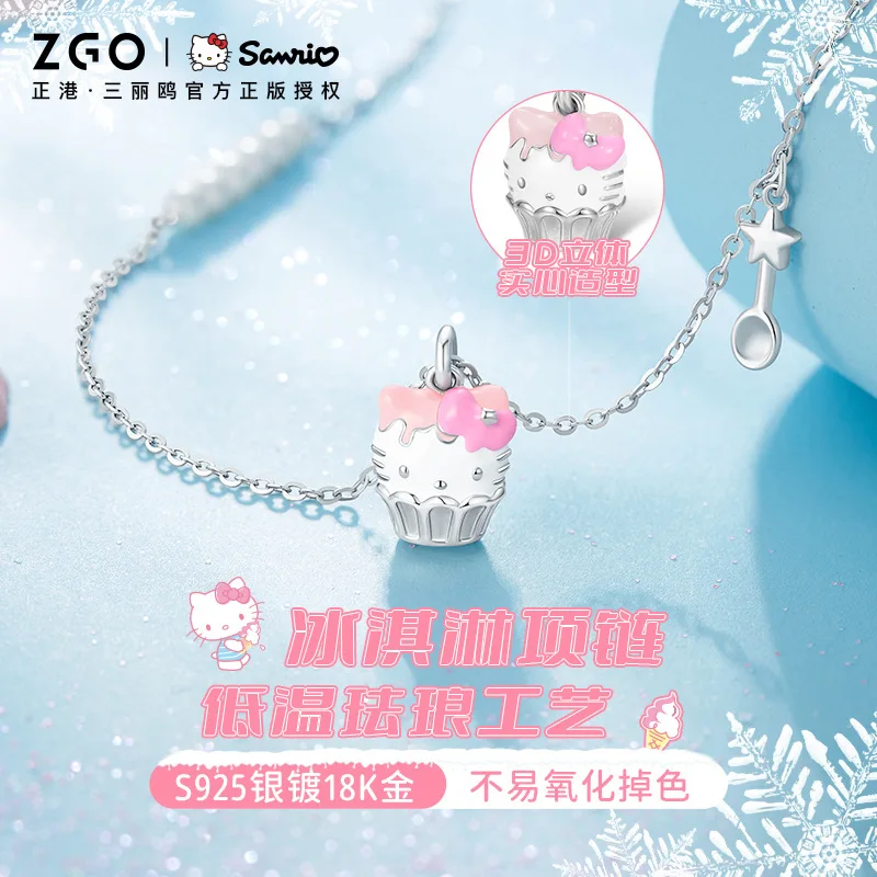 

Sanrio Necklaces for Women 925 Silver Female Ice Cream Chain Kawaii Pendant Hello Kitty Chokers Jewelry Birthday Gifts Girls