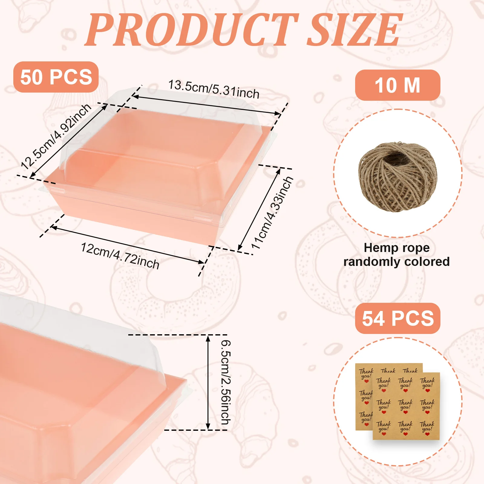 50Pcs Paper Dessert Boxes Set with Clear Lids Leak Proof Cake Storage Box Reusable Paper Cake Slice Containers for Mini Cakes