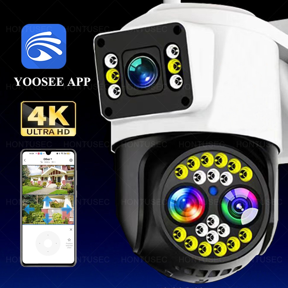 Yoosee 4K 8MP Three Lens Dual Screens 10X Optical Zoom Color Night Vision Auto Tracking Two Way Audio Surveillance Cameras