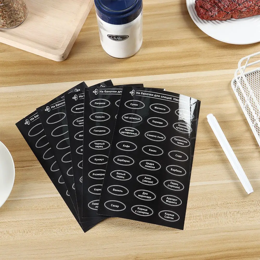 Waterproof Seasoning Boxes Tags Kitchen Organization With Marker Pen Chalkboard Decal Spice Jar Stickers Russian Pantry Labels