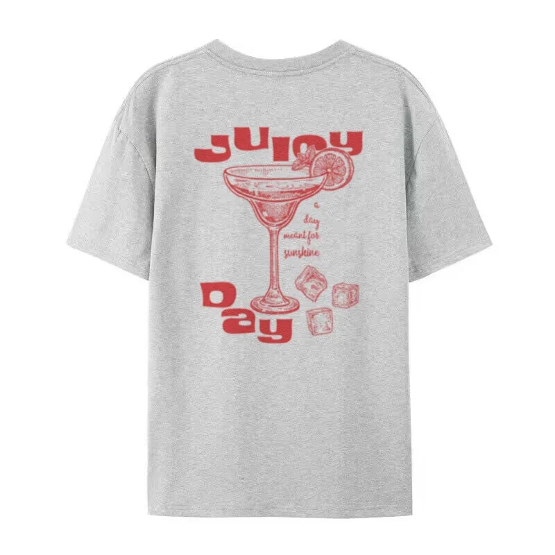 Frauen Zurück Drucken Übergroßen Cocktail T-Shirt Retro Ästhetischen Alkohol Trinken Graphic Tees Vintage Streetwear Top Unisex Kleidung – Detail 5