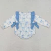 Hot Sale Baby Girls Rompers Blue Stripes Dog Embroidery Boutique Long Sleeve Rompers Kids Clothes Toddler Girls Rompers Onesie 6
