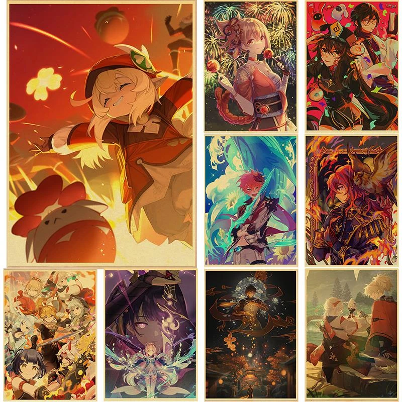 Anime Posters Retro Kraft Paper Sticker Diy Vintage Room Bar Cafe Decor