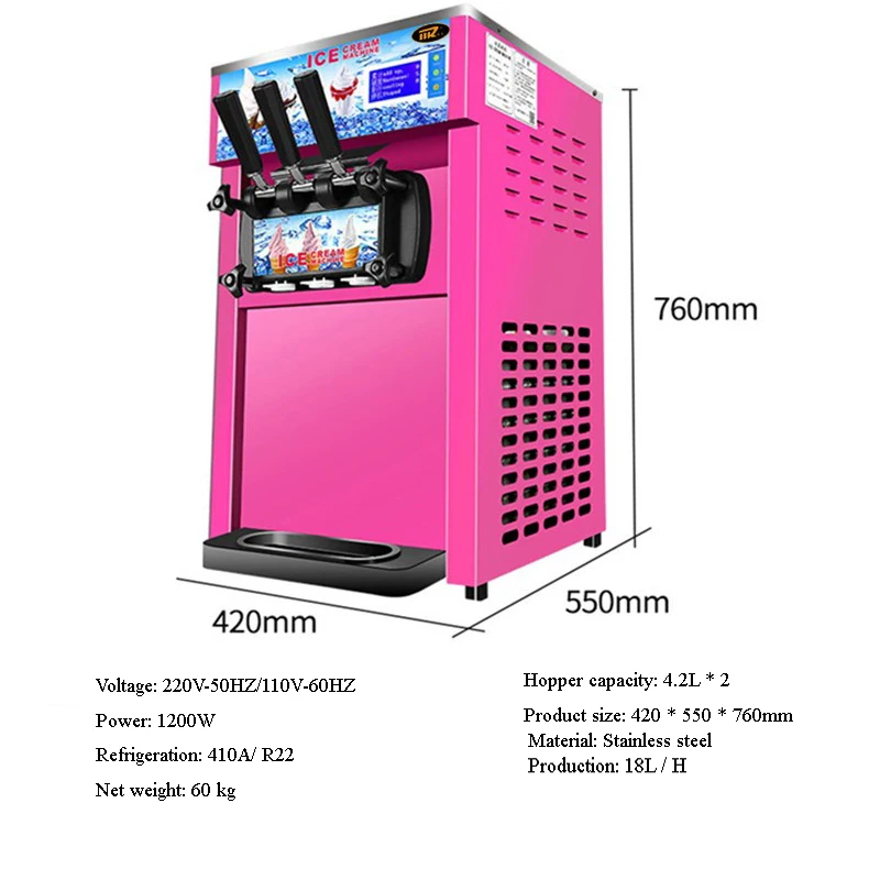 Electric ice cream machine with three flavors soft ice cream machine professional commercial desktop sundae ice cream roll 220V 2