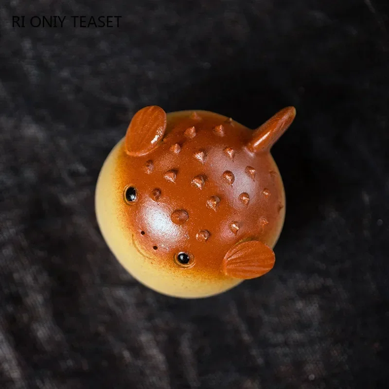 Yixing Purple Clay Tea Pet Handmade Pufferfish Statue Ornaments Animal Tea Figurine Sculpture Crafts Chinese Set Decors Art tea pet ornaments