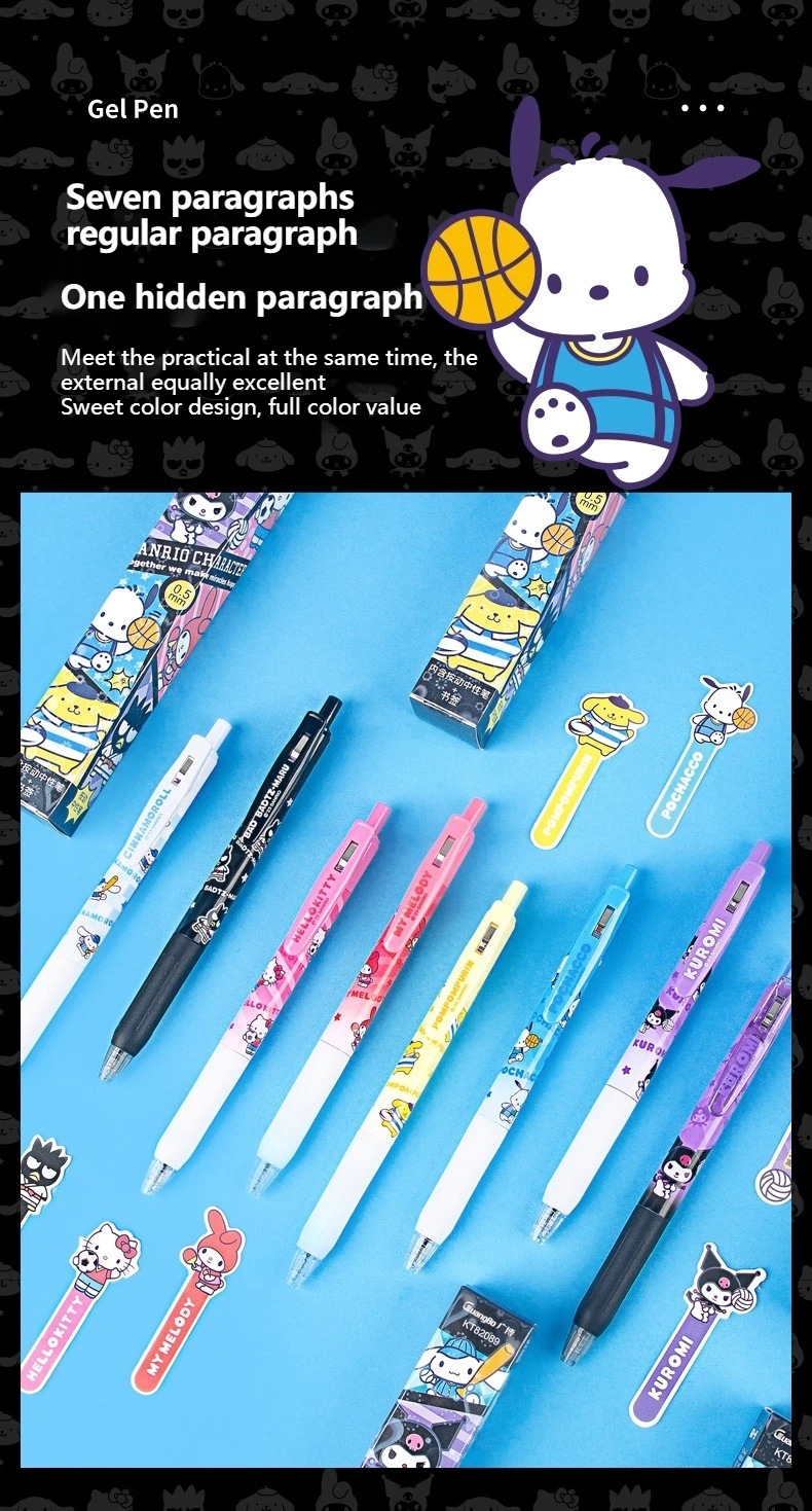 Sanrio-Cute Cartoon Press Pen, Black Writing Pen,