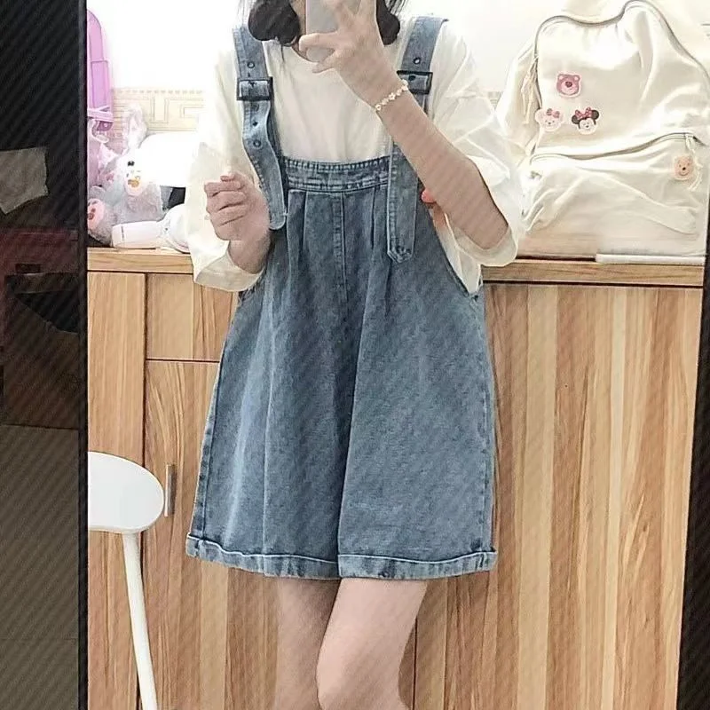 2023 New Summer Fashion Simple Age Reducing High Waist Loose Casual Small Sweetheart Small Fresh Women's Strap Wide Leg Jeans