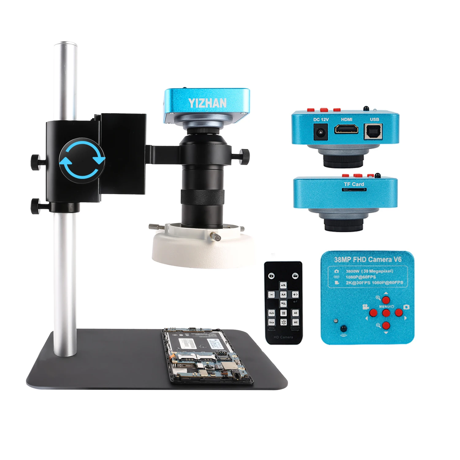 

Video Microscope 38MP USB Industrial Microscope 1080P 60FPS 130X C-mount Lens LED Light for Repair Soldering Chip
